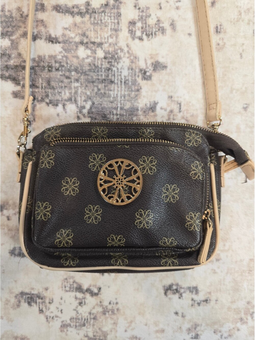 Avon Signature Collection brown floral print crossbody bag